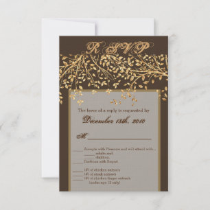 Convite 3,5x5 R.S.V.P. Placa Gold Foil Autumn Fall Tree Br