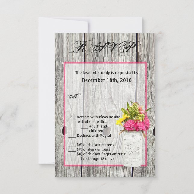 Convite 3,5x5 R.S.V.P. Placa Mason Jar Wildflower Barn Woo (Frente)