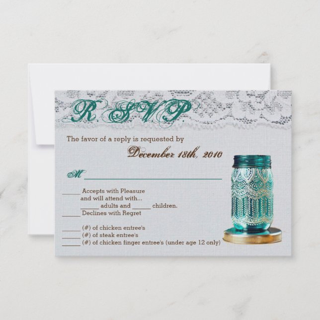 Convite 3.5x5 R.S.V.P. Placa Rustic Country Mason Jar Lace (Frente)