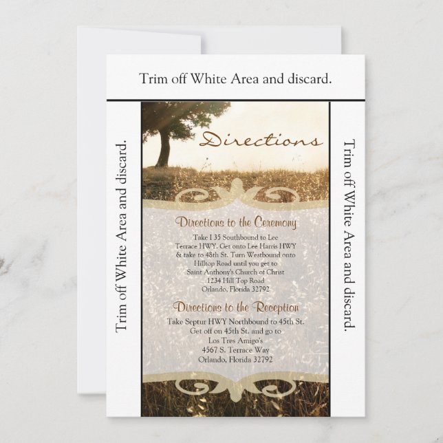 Convite 3,5x6 Direções Árvore da placa e Sunset Hill (Frente)