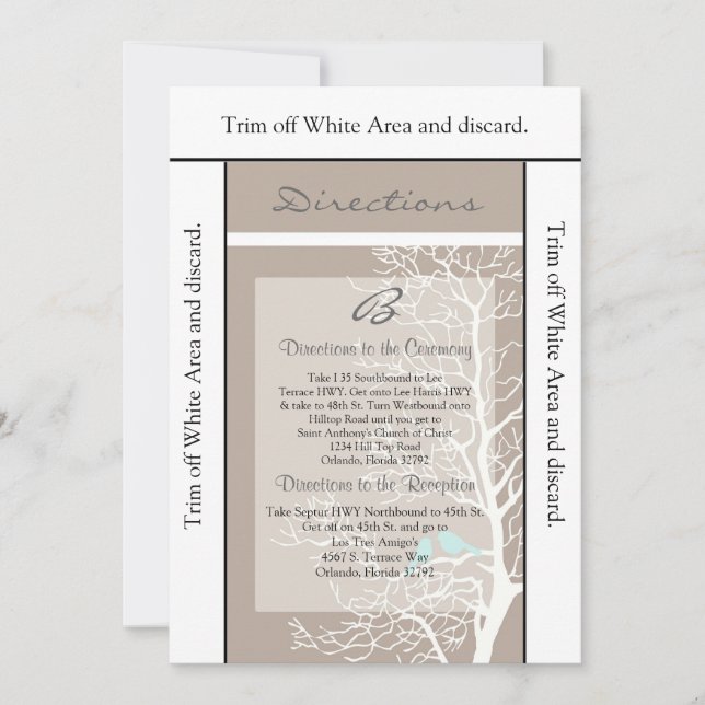 Convite 3.5x6 Direções Árvore e pássaros da Cinza da placa (Frente)