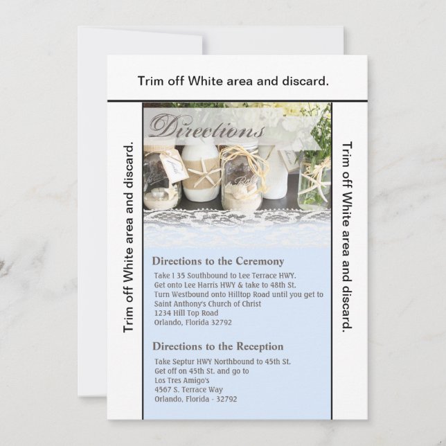 Convite 3,5x6 Direções Card Beach Sea Mason Jars Ocean (Frente)