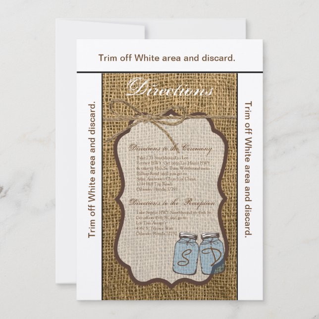 Convite 3.5x6 Direções Placa Mason Jar Burlap Country Rus (Frente)