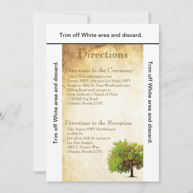 Convite 3,5x6 Direções Placa Primavera Papel de árvore com (Frente)