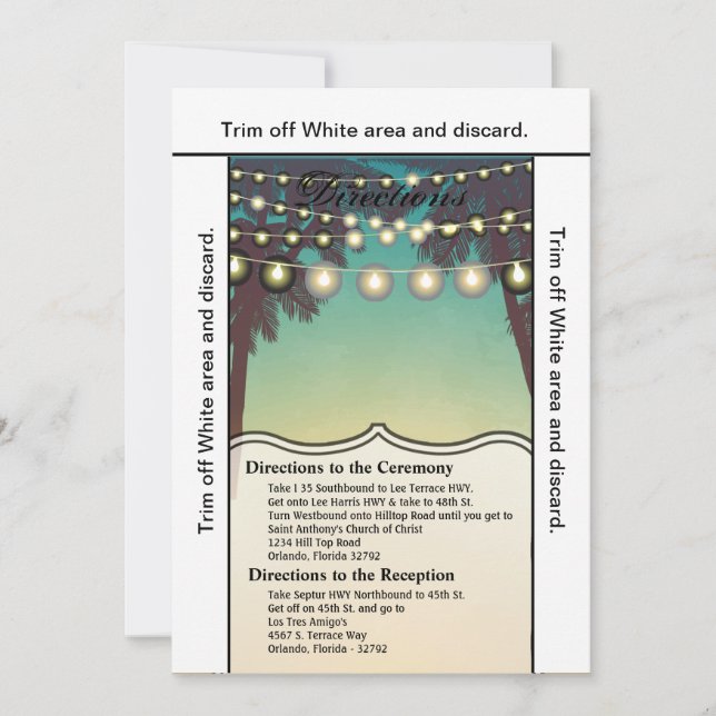 Convite 3,5x6 Diretions Card Beach Sunset Palm Trees Stri (Frente)