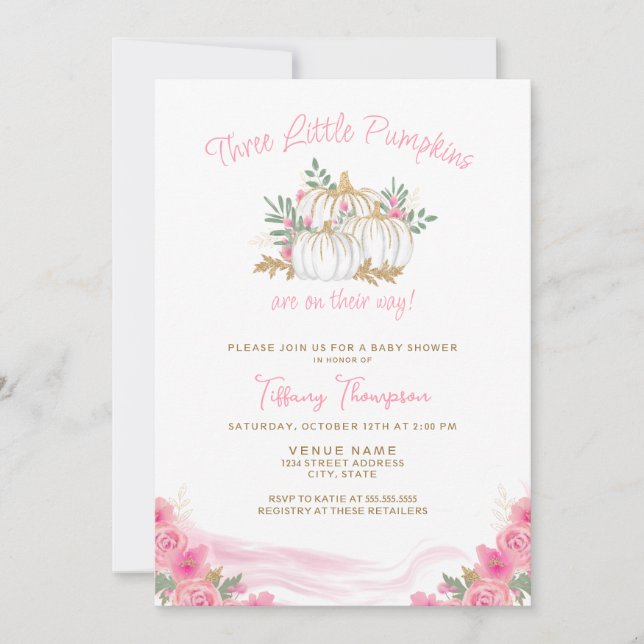 Convite 3 Abóboras no Caminho da Rapariga Triplets Chá de  (Frente)