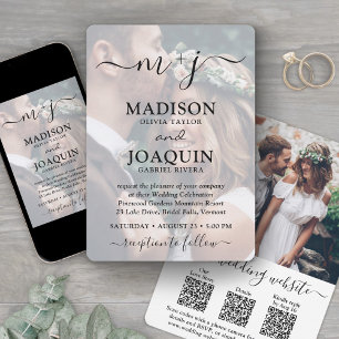 Convite 3 Códigos QR Elegante Script Todos em Um Foto Casa