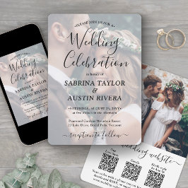Convite 3 Códigos QR Site RSVP Tudo-em-Um Foto Casamento