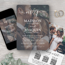 Convite 3 Códigos QR Tudo em Um Foto Monogramada Casamento