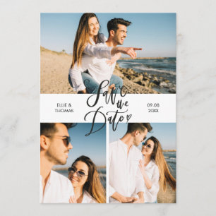 Convite 3 Colagem de Fotos Moderno Script Save the Date
