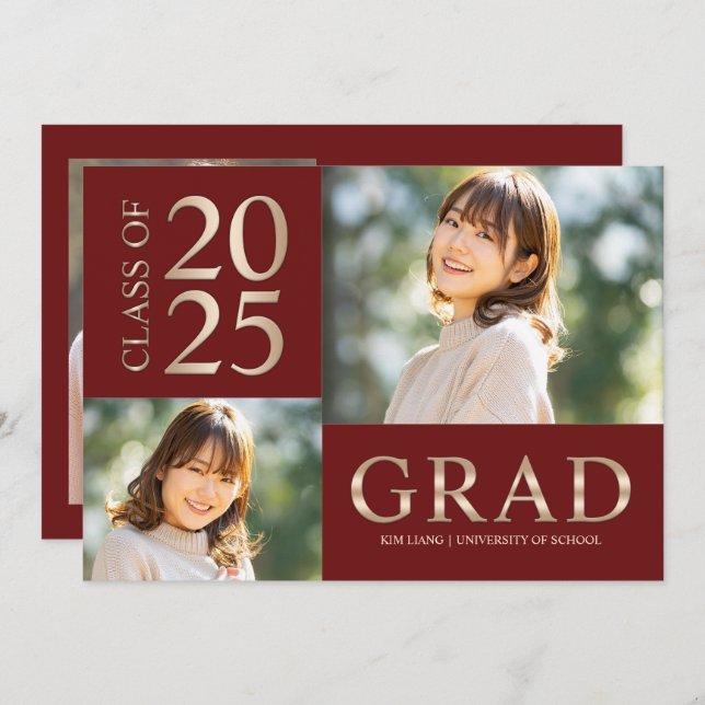 Convite 3 Festa de formatura Vermelho e bege de Colagem de (Frente/Verso)