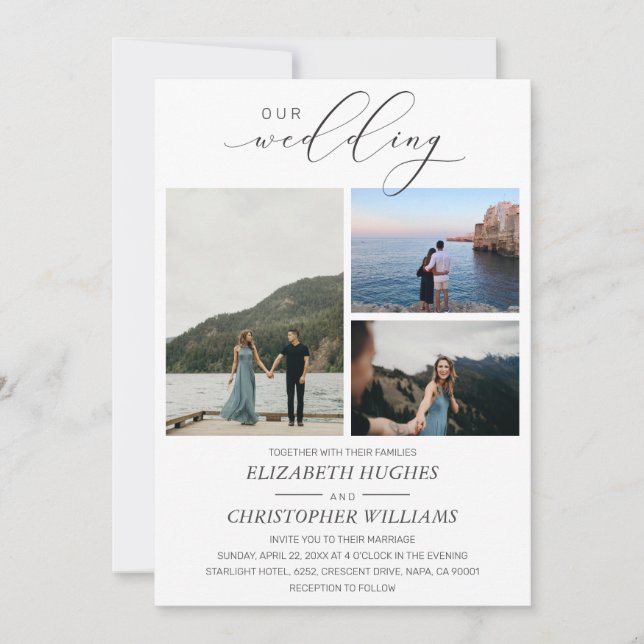 Convite 3 Foto personalizada - Mão - Letra Nosso Casamento (Frente)