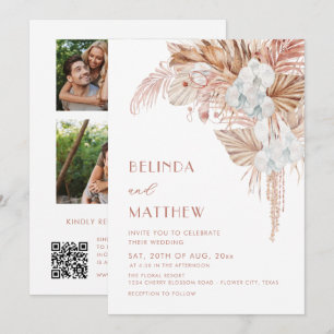 Convite 3 Fotos Boho Flores Aquarela Casamento Informal