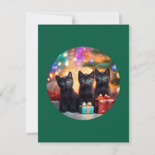 Convite 3 Jovens Black Eyed Black Kittens Cena de Natal