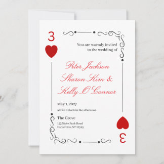 Convite 3 of Hearts Throuple Wedding Invitation