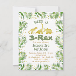 Convite 3 Rex Dinossaur Tropical Greenery Boy aniversário