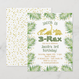 Convite 3 Rex Dinossaur Tropical Greenery Boy aniversário