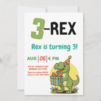 Convite 3-Rex Dinossauro, Festa de 3-Rex