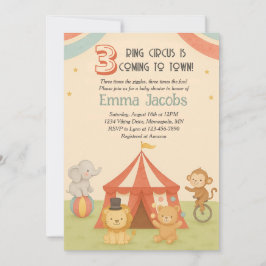 Convite 3 Ring Circus Triplet Baby Shower Invitation