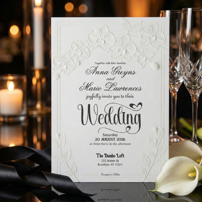 Convite 3D Faux Embossed White Orchid Floral Arch Wedding  (Criador carregado)