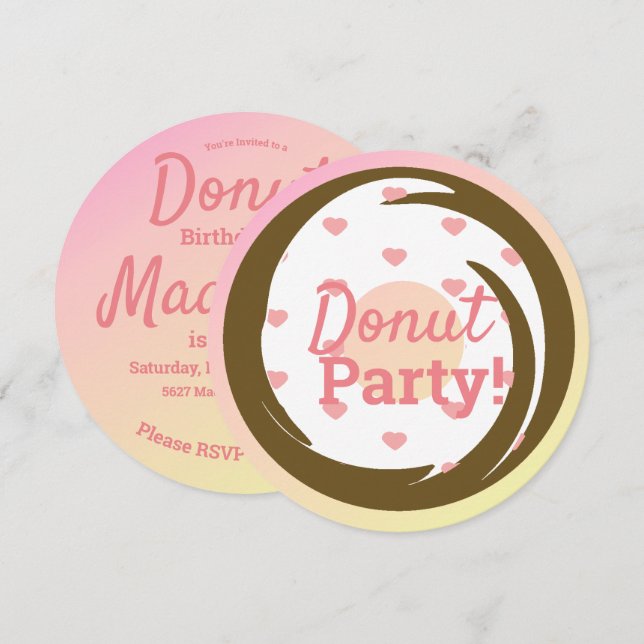 Convite 3D Ombre Coração Rosa Donut Espalhe Redemoinho Red (Frente/Verso)