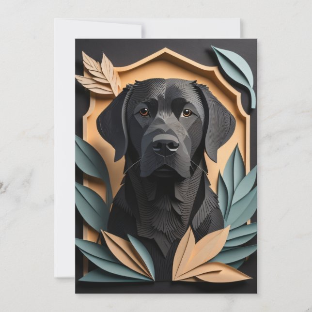 Convite 3D Papel Arte Preta Labrador Design (Frente)