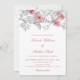 Convite 3D Roses Simple White Floral Wedding