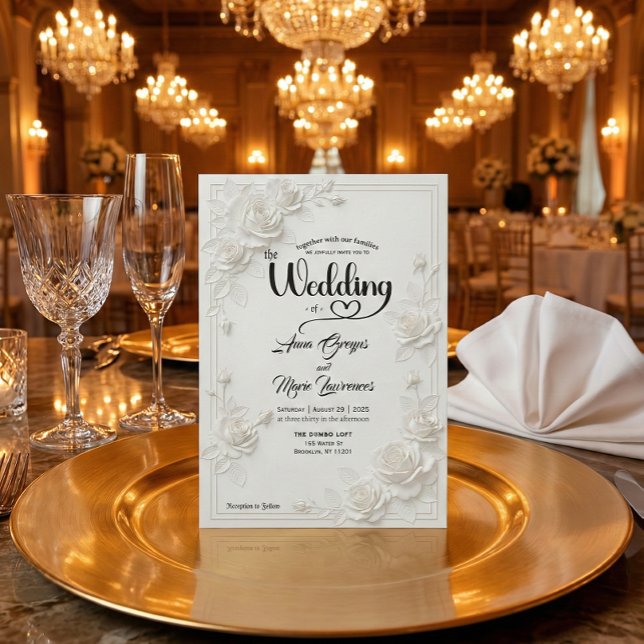 Convite 3D White Rose Floral Border Wedding Invitation (Criador carregado)
