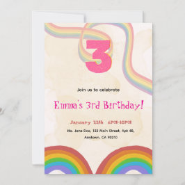 Convite 3rd Birthday Invitation Girl Editable Rainbow