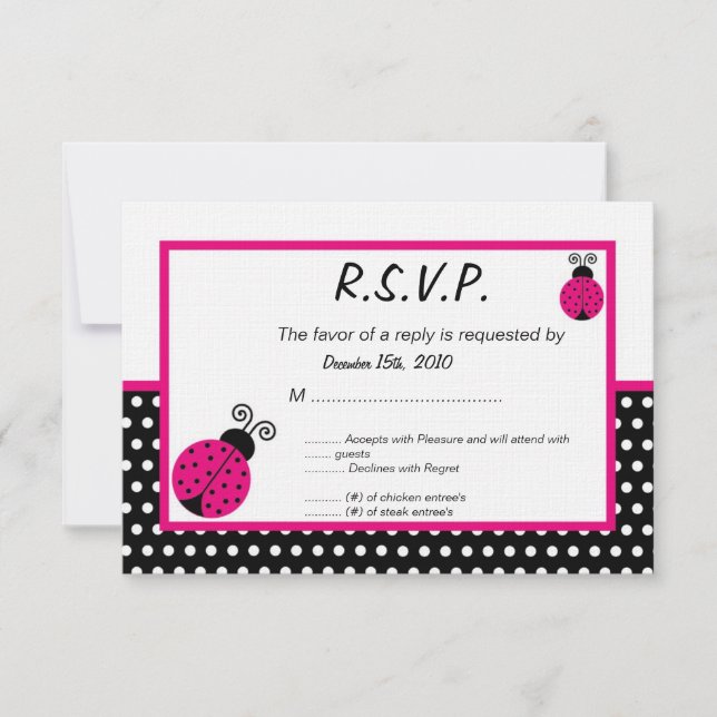 Convite 3x5 Primavera negra Lady Bug RSVP (Frente)