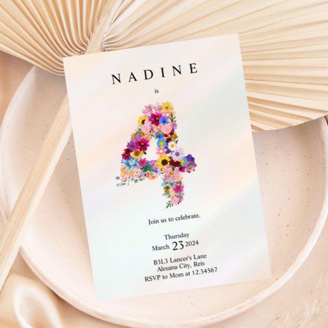 Convite 4º aniversário 4º aniversário Festa Floral de Quar (Criador carregado)