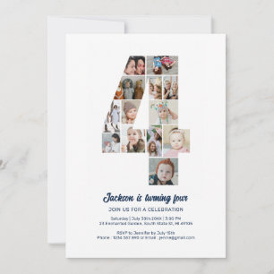 Convite 4º Aniversário Número 4 Colagem Personalizada de F