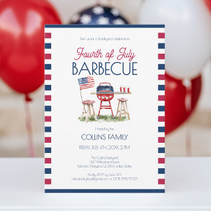 Convite 4º de julho Barbecue Watercolor Flag Party Summer 