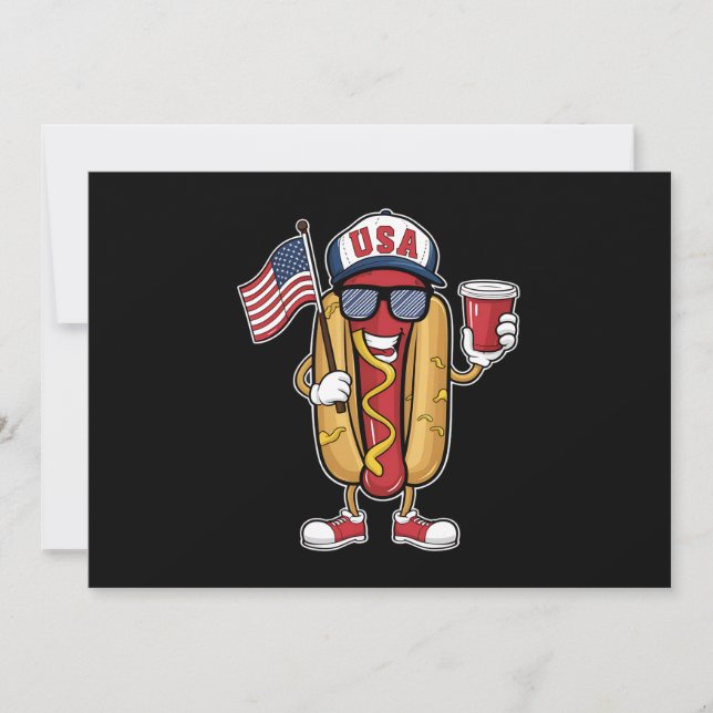 Convite 4º de julho Hotdog Funny Patriotic USA Flag (Frente)