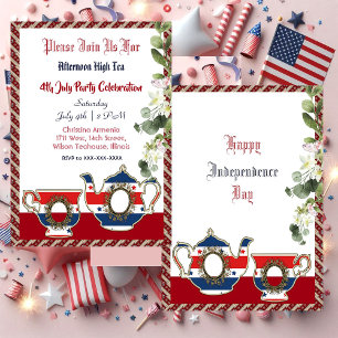 Convite 4º de julho Vintage Teapot Tarde Alta Festa de Chá