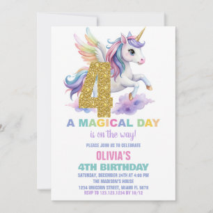 Convite 4º Rainbow Unicorn Birthday Invances Fly
