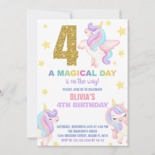 Convite 4º Rainbow Unicorn Birthday Invances Fly