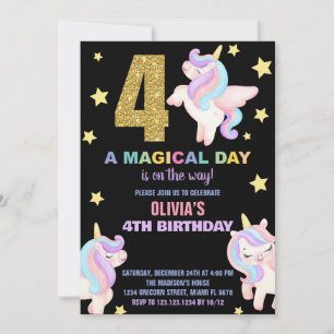 Convite 4º Rainbow Unicorn Birthday Invances Fly
