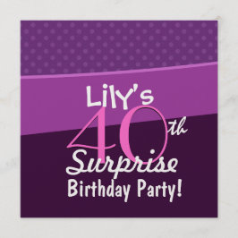 Convite 40ª Bolinhas Surprise Birthday Purple W1677