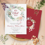 Convite 40ª Casamento Ruby Aniversário Vow Renewal Floral<br><div class="desc">Apresentando uma delicada cor d'água verde verde-verde-verde-terra, este convite de renovação de promessa de 40 anos de casamento botânico pode ser personalizado com suas informações especiais de aniversário. O reverso apresenta uma vila floral correspondente que enquadra suas datas de aniversário em um texto elegante em um fundo rubi. Projetado por...</div>