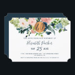 Convite 40ª festa de aniversário de aquarelas do marinho f<br><div class="desc">Rosas de flores boêmicas, cor-de-rosa-esbranquiçada, branco-marfim, azul-pastel e marinho, buquês de flores verde-sábio e um círculo vago metálico-brilhante de cobre, fazer um milestone feminino horizontal e moderno, 40 e um convite de aniversário fabuloso, com um trendy chic, um roteiro de tipografia totalmente editável. Adequado para a festa de primavera, verão...</div>