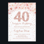 Convite 40ª Festa de aniversário surpresa - Rosa branca Do<br><div class="desc">Convite de festas aniversário de 40 anos. Design elegante em ouro rosa e branco. Possui rosas cor-de-água pinceladas rosa,  confetti e diamantes. Perfeito para uma comemoração de vidro.</div>