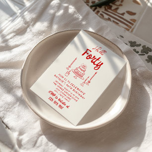 Convite 40ª mão, desenhada, Bolo, Alô, Quarenta Aniversári