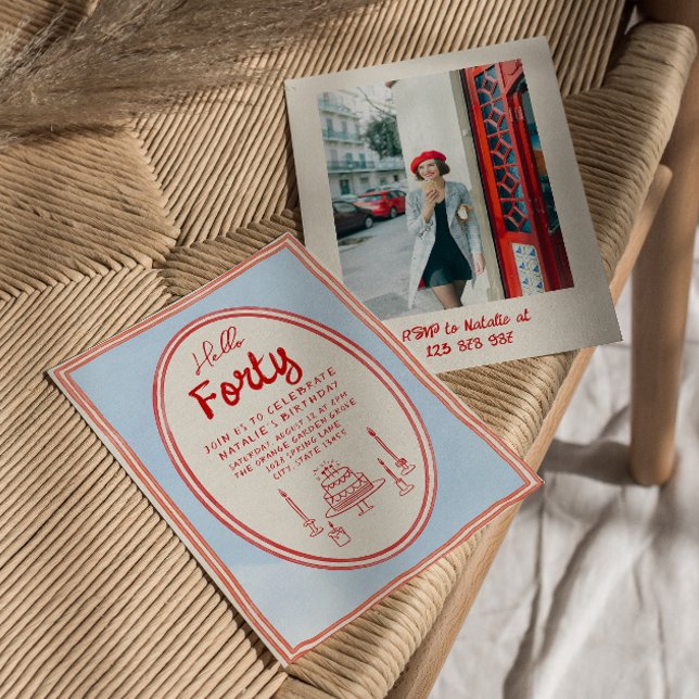 Convite 40ª mão desenhada por desenho Cake Quirky Foto Ani (Criador carregado)