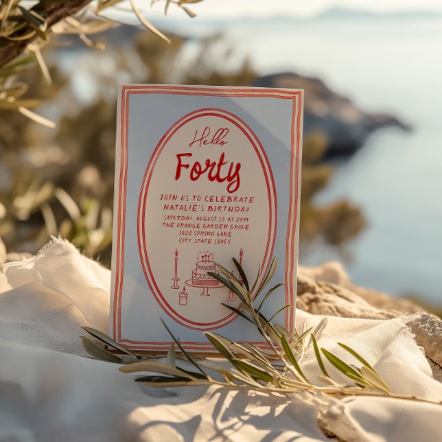 Convite 40ª mão Escrita Desenhada Bolo Quirky Divertido An (Criador carregado)