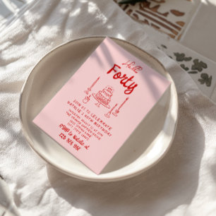 Convite 40ª Mão Retirada Rosa Bolo Vermelho Alô Quarenta A