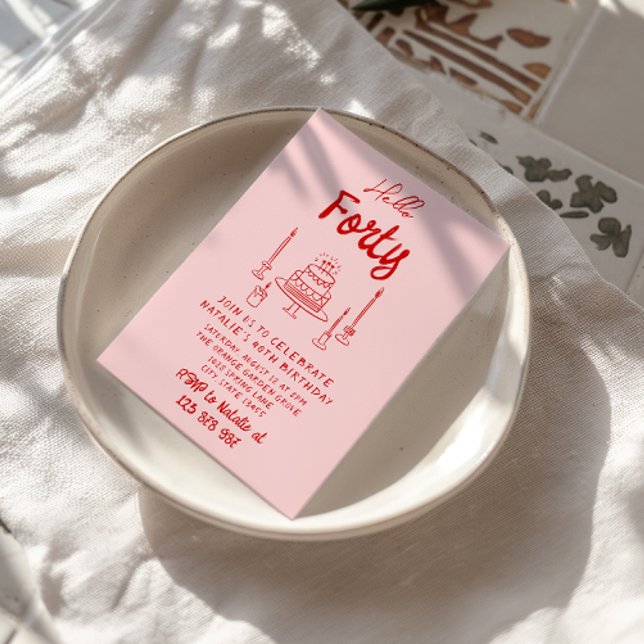 Convite 40ª Mão Retirada Rosa Bolo Vermelho Alô Quarenta A (Criador carregado)