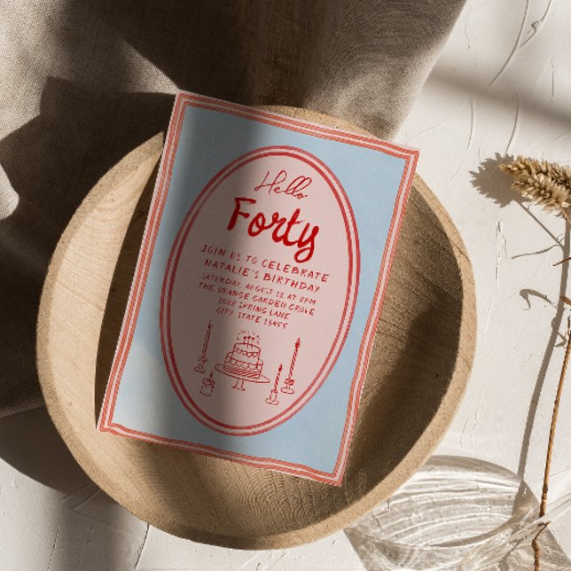 Convite 40ª mão rosa, desenhada, mão desenhada, bolinho Qu (Criador carregado)