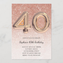 Convite 40ª mulher Rosa de aniversário Dourada Elegante