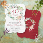 Convite 40ª Rosas de aniversário de Ruby<br><div class="desc">Com uma delicada granja floral de aquarela, este convite de 40 anos de casamento botânico pode ser personalizado com suas informações especiais de aniversário de rubis. O reverso apresenta uma vila floral correspondente que enquadra suas datas de aniversário em um texto branco elegante em um fundo rubi. Projetado por Thisnotme©...</div>